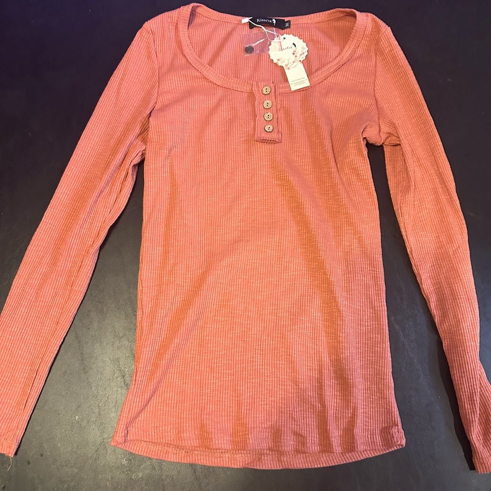 Kissfix Rust Long Sleeve Ribbed Top - Picture 2 of 4